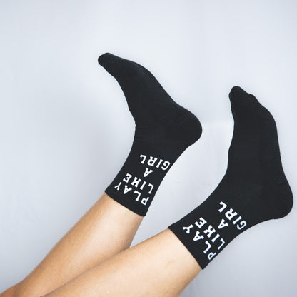 Play Like a Girl Black Crew Socks