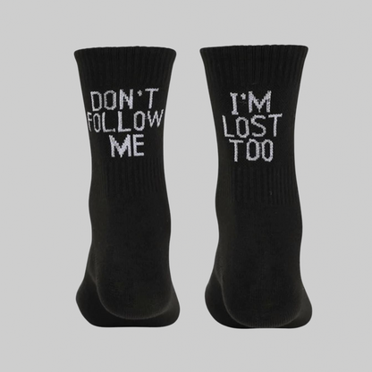 Don't Follow me, I'm Lost Too Black Crew Socks