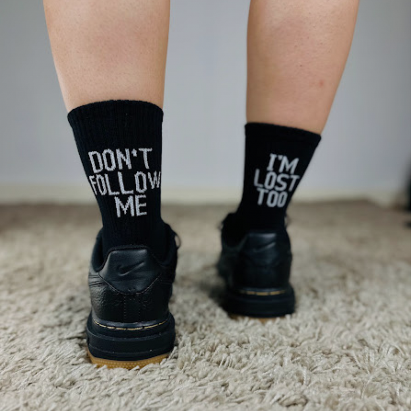 Don't Follow me, I'm Lost Too Black Crew Socks